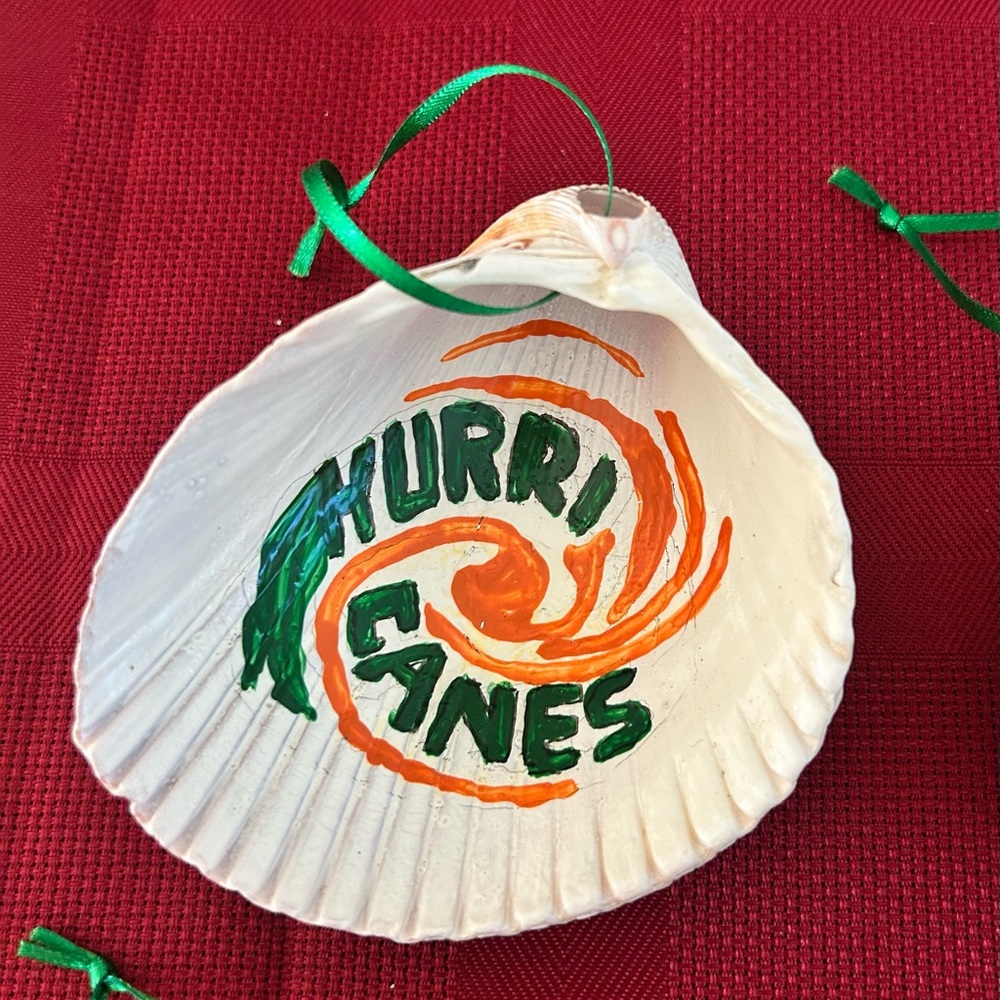 Miami Hurricanes Hand Crafted Shell Ornament Set # 1